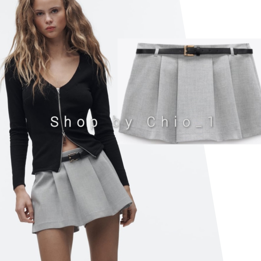 Zara Belted Box Pleat Skort Gray Color Bloggers Favorite